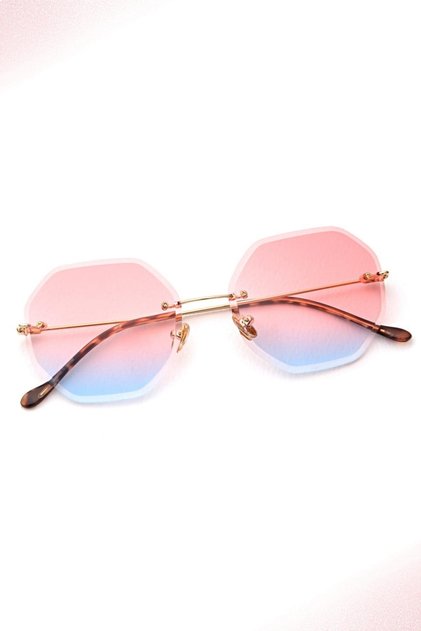 Women Sunglasses Geometric Glass Design Frame Pink Gradient Glass