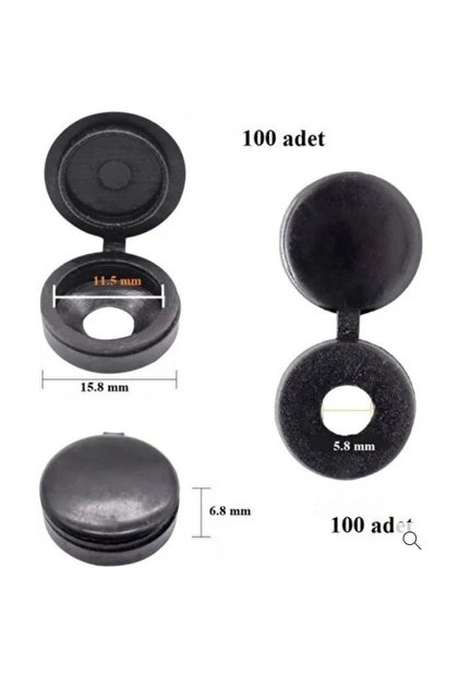 100 Adet Menteşeli Siyah Plastik Vida Kapağı, Vida Gizleme Kapağı, Vida Kapağı, Mobilya Vida Kapağı