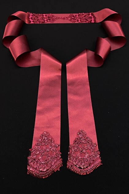 ZEYMERADE Burgundy Bridal Sash, Bridal Ribbon, Bridal Waist Belt, Sister  Sash, Shiny Laced- Trendyol