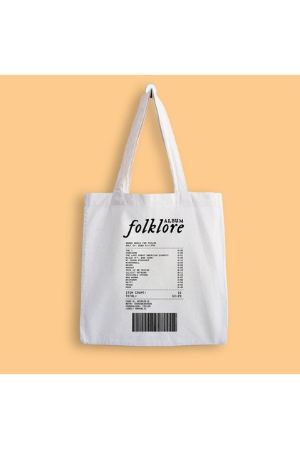 Платнена чанта с принт на касова бележка от албума на Тейлър Суифт  "Folklore "
