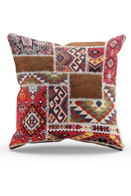 Double Sided Printed Anatolia-2 Patterned Suede Throw Pillow Case