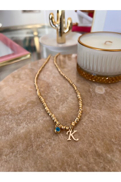 Dorika Necklace with Letter K and Evil Eye Detail