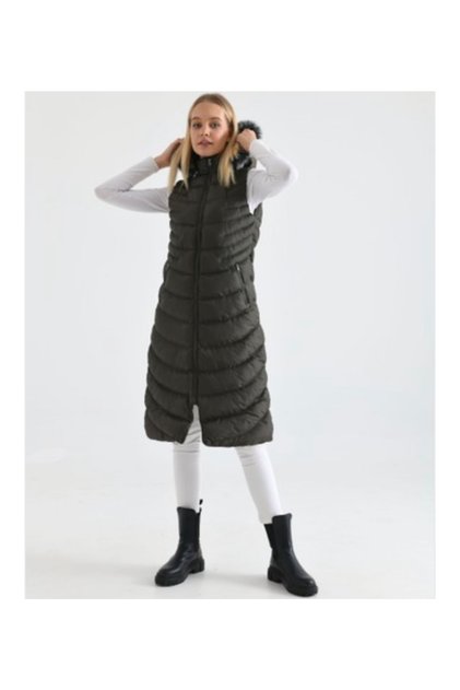 Women's Hat Furry Dense Fiber Filling Print Detailed Slim Fit Long Puffer Vest