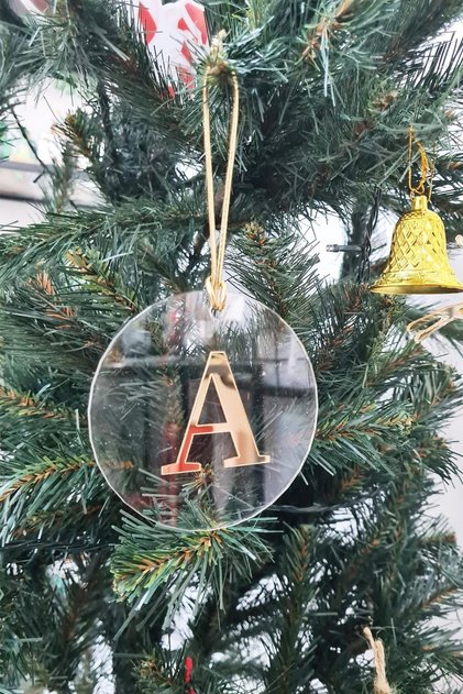 New Year's Tree Ornament with Initials - Gold Initial New Year's Ornament