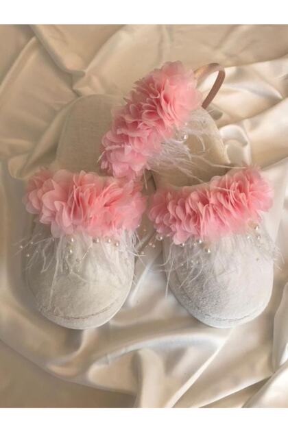 Women's Powder Pearl Flower Decorated Maternity Slippers Crown Set 1039 – Maternity Set – Maternity Set – Maternity