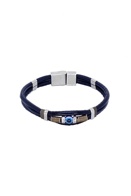 Men's Special Design Genuine Leather Bracelet with Evil Eye Beads