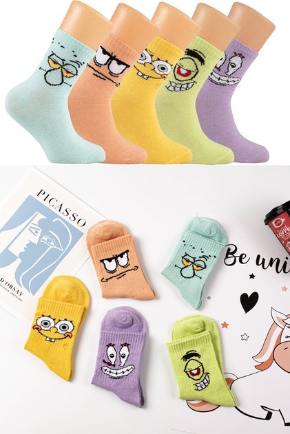 Unisex Patterned College Socks, 5-Pack, Extra Comfortable