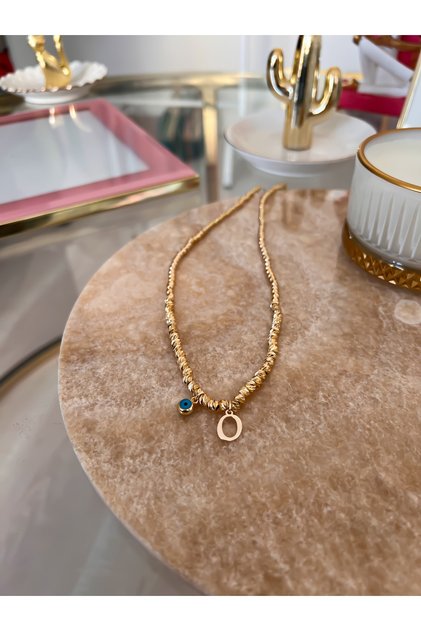 Dorika Necklace with O Letter and Evil Eye Detail
