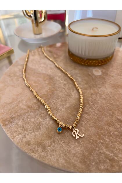 Dorica Necklace with Letter R and Evil Eye Detail