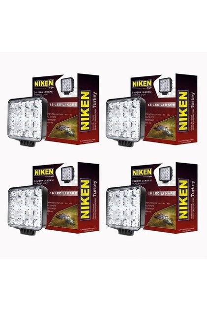 16 Led Kare Off Road Sis Farı Çalışma Lambası 4 Adet 12-24v 27w