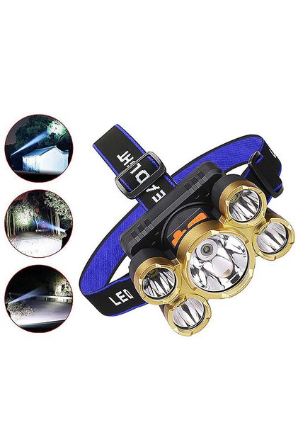 Rc-51 Şarjlı 5 Led 5x T6 Cree Led 36000 Lümen Profosyonel Kafa Feneri Lambası 4 Modlu Bisiklet
