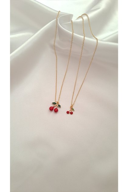 Red Cherry Necklace Set of 2 Necklace Mother Girl Necklace Dating Bff Red