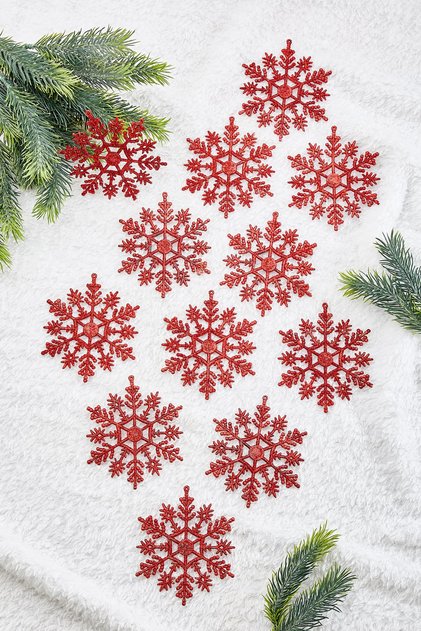 Christmas Pine Tree Ornament Glitter Snowflake 12 Pieces
