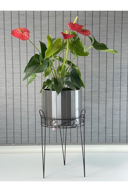 Dekoratif Ferforje Ayaklı Ahşap Saksı,saksı Standı 25,5x50cm