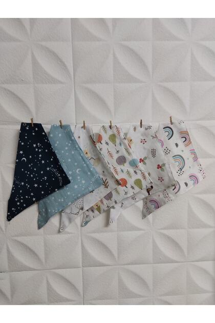 100% Organic Cotton Double Layer Muslin Fabric with Two Snaps Baby Drool Bib & Scarf (6 Pieces)