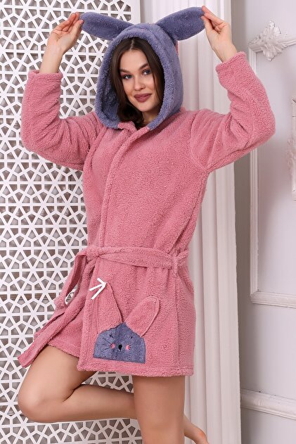 Wordex Fwn 3311 Welsoft Fleece Plush Women's Hooded Soft Dressing Gown-  Trendyol