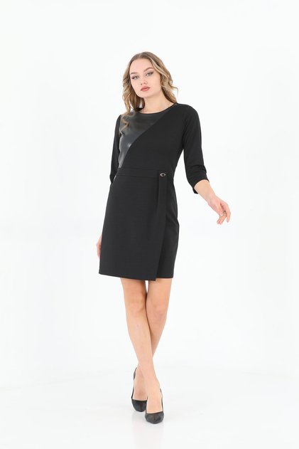 X Modapo Leather Detailed Mini Office Dress