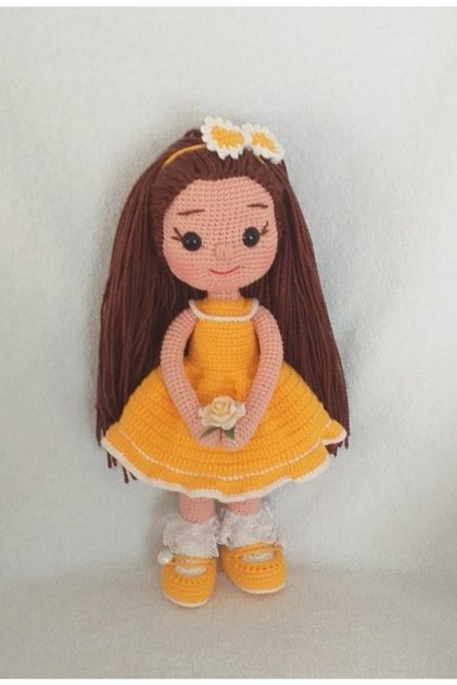 Sarı Fatoş Bebek Amigurumi Organik Oyuncak