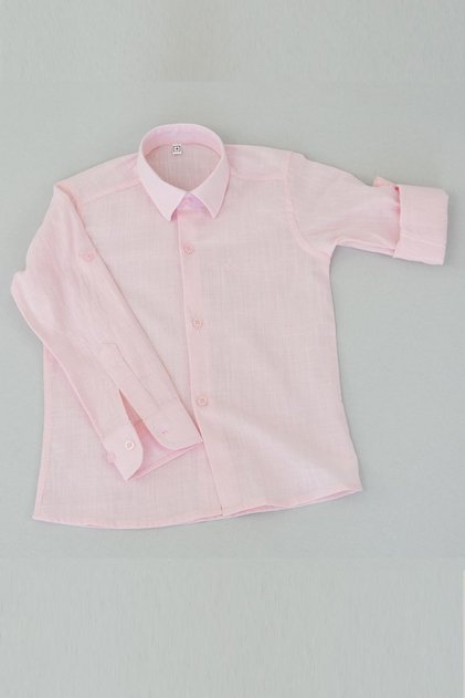 Boy's Light Pink Linen Shirt - Regular Fit Summer Special Occasion 3-13 Years Old
