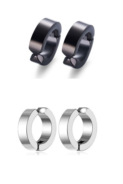 2 Pairs of Compressed Unisex Non-Hole Steel Hoop Earrings for the Price of 1 Pair