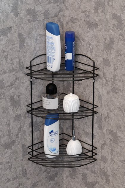 Three-Tier Bathroom Shower Corner Shelf Matte Black Bk033