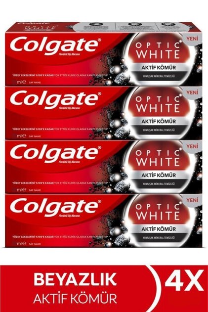 Optic White Aktif Kömür Yumuşak Mineral Temizliği Beyazlatıcı Diş Macunu 4 X 50 Ml
