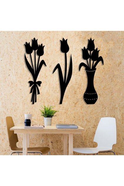 3'li Çiçek Dekoratif Duvar Süs Tekli Ebat : 50x18 Cm