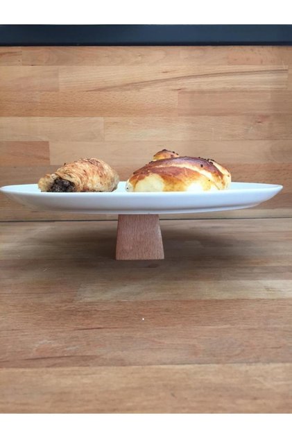 Wooden Round Leg Kütahya Porcelain White 28 Cm Serving Plate 6 Cm Height