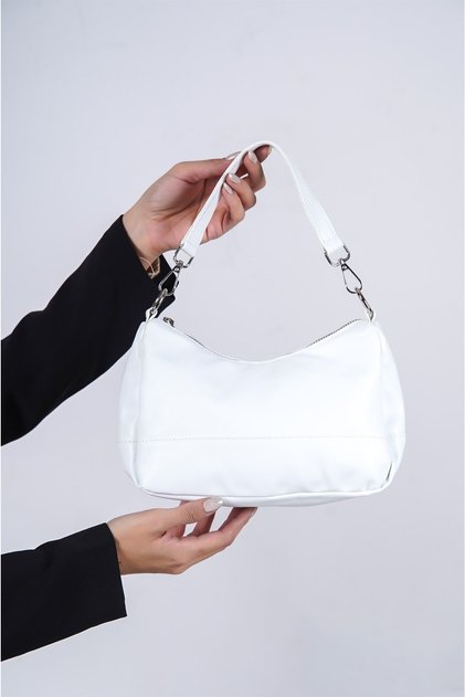 Women's Daily Modern Simple Arianna White Baguette Bag with Crossbody and Shoulder Strap