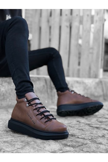 Men's Tan Laced Orthopedic High Sole Anti-Sweat Leather Boots Durable Comfortable Postal Shoes