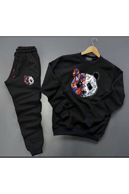 New Season Unisex Bottom-Top Tokyo Panda Printed Crew Neck Sweat-Cotton Sweatpants 2-Piece