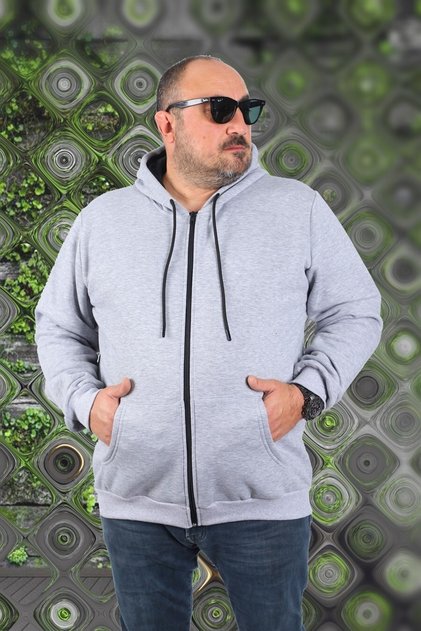 Plus Size Unisex Hooded 3ip Sweat 11701 Gray Melange