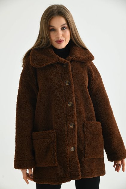 Women's Buttoned Plush Coat