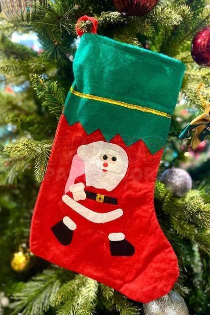 Santa Claus Christmas Stocking 25x35 Cm Red Green Colored New Year Pine Tree Vine Hanging Decor Ornament