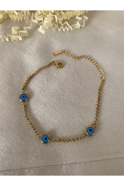 Zeyna Accessories Antiallergic Stainless Steel Bracelet with Evil Eye Beads