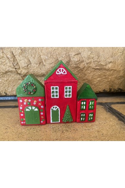 Dekoratif Beton3 Adet Küçük Yeni Yıl Evleri Obje Ve Biblo 9x7x6cm