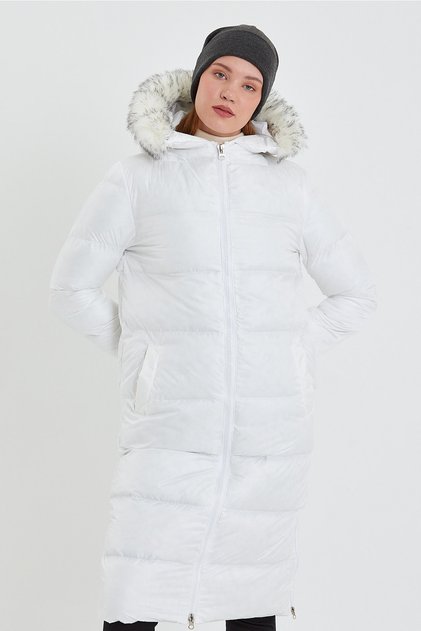 Palton puf lung cu glugă de blană Ac-k50467lnw