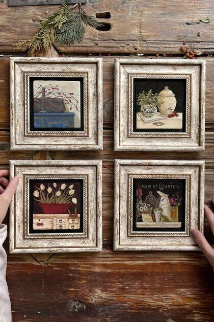 Çerçeveli Taş Tablo Duvar Dekoru 20x20cm 4'lü Set Faith Believe