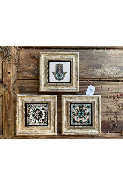 Çerçeveli Taş Duvar Dekoru 20 X 20 Cm Fatıma Fatma Ana Eli Desen