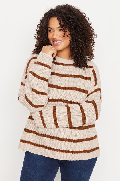 Steinig gestreifter Relax-Strickpullover mit tiefen Schultern TBBAW23AN00195