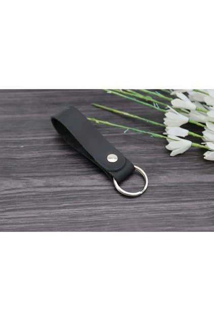 Black Genuine Leather Keychain