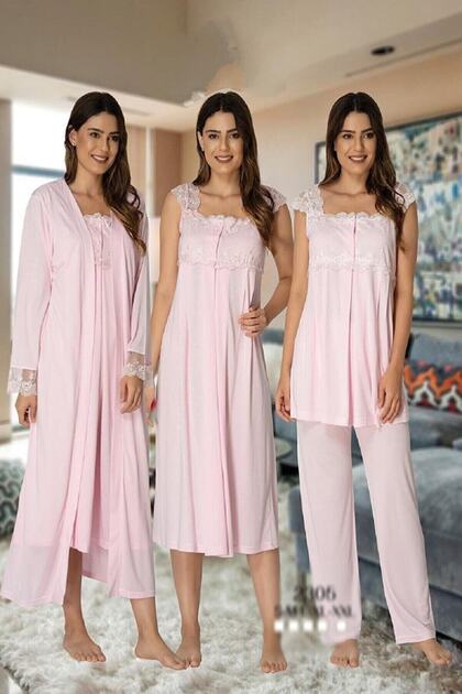 Pajamas Women's Pajama Set Nightgown Dressing Gown Maternity Pregnant Set of 4 Pink