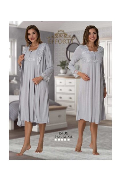 Effort 2402 Gray Maternity Nightgown with Dressing Gown