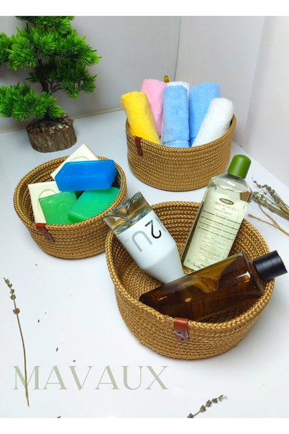 Jute Wicker Basket Set, Hand Woven, Multi-Purpose Basket, Bathroom and Kitchen Organizer