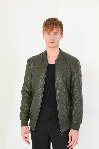 Embroidered Men's Leather Coat