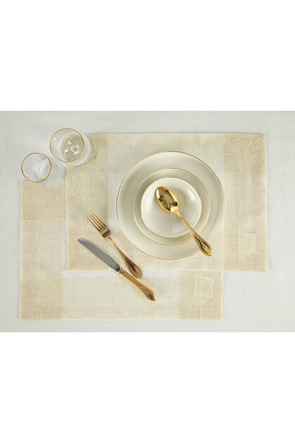 Luxe Linen Look Polyester 2'Li American Service Set 35X50 cm Beige