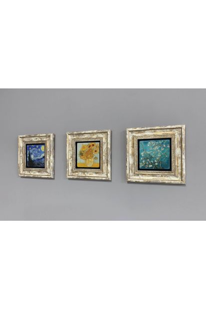 Oscar Stone Decor Çerçeveli Taş Duvar Dekoru Tablo 3'lü Set 20x20cm Vincent Van Gogh Sunflowers - 3