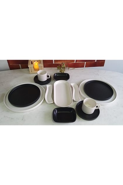 13 Piece Matte Black-white Stackable Breakfast Set for 2 People
