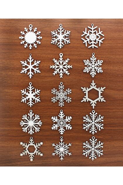 Can be painted! 7cm 15 Pieces Mixed Wooden Snowflake