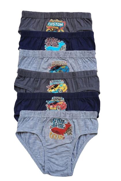 Boy's Colorful Patterned Slip Panties Cotton Pack of 6